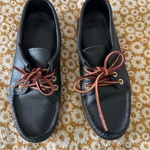 Custom Quoddy Black Leather Flats with Brown Laces